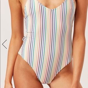 NWT Solid and Striped Rainbow Striped Swim Suit